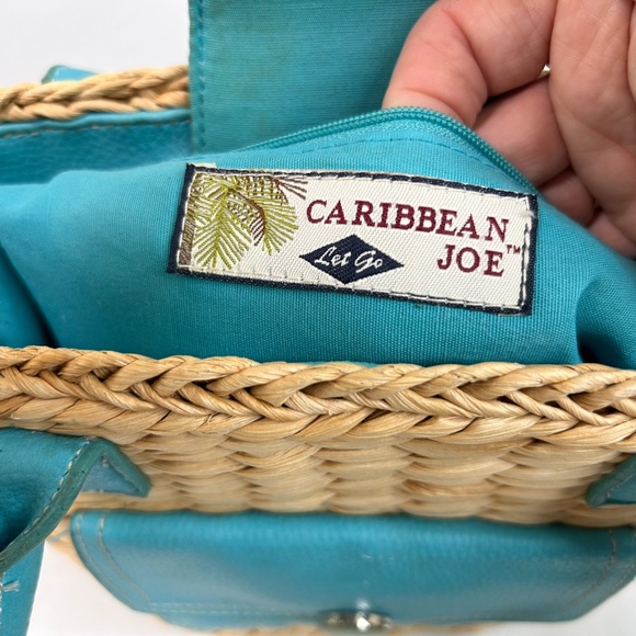 Caribbean Joe Straw Wicker Bag with Turquoise Leather Accents - Picture 11 of 11